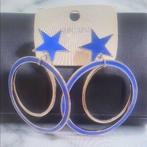 Bold Blue and Gold Star Hoop Earrings